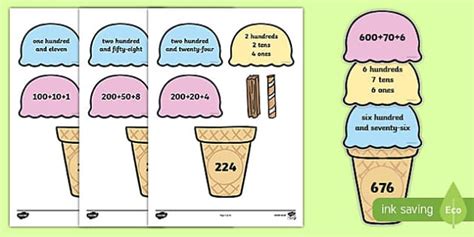 Place Value Ice Cream Cone Match Activity Hundreds Tens and Ones
