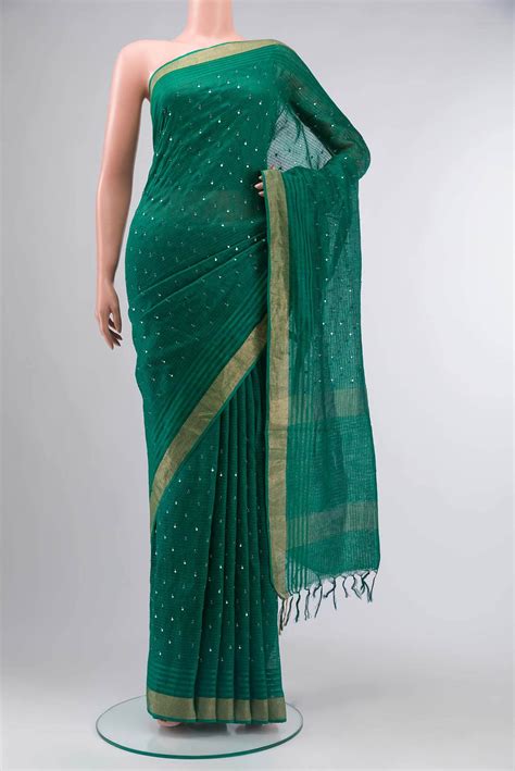 Green Linen Saree – Nalli Silk Sarees Pvt Ltd
