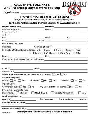 Fillable Online digalert LOCATION REQUEST FORM - DigAlert - digalert ...