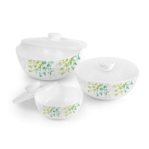 Buy CELLO Opalware Green Orchard Mixing Bowl Set with Lids | Set of 3 ...