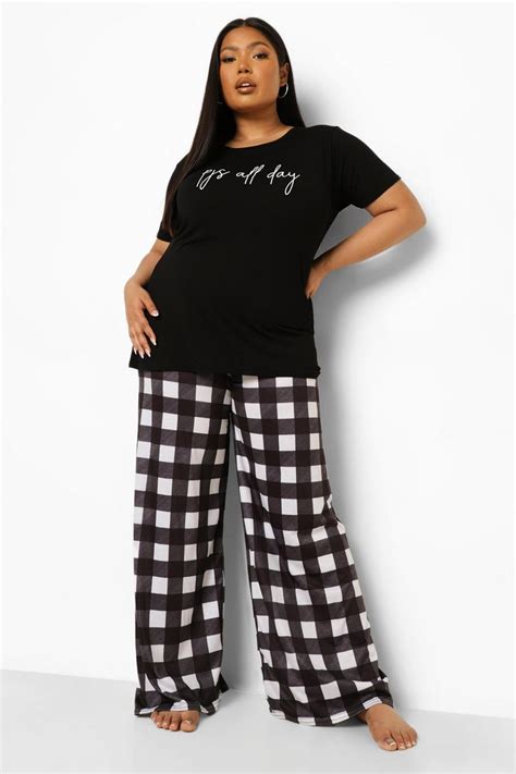 Plus 'PJs All Day' Slogan Top & Gingham Trousers Pyjama Set | boohoo IE