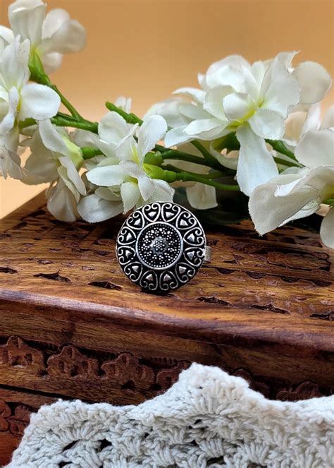 Adjustable Heart Designed Oxidized Finger Ring – zazyco