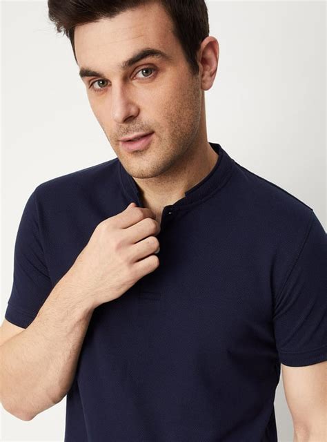 Buy Men Textured Band Collar Polo Online at just Rs. 699.0 ...