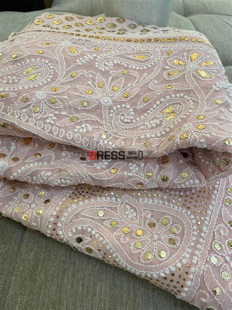 Peachy Pink Ring Mukaish Chikankari Lehenga Skirt (Only Skirt ...