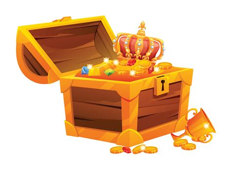 tesoro cofre con oro monedas, corona y piedras preciosas dibujos ...