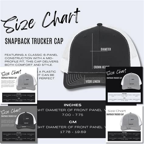 5x Snapback Trucker Cap Size Chart Hat Mockup Product Details Mockup ...