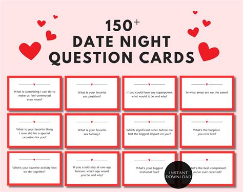 150 Date Night Question Cards Printable Couples Questions Conversation ...