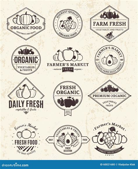 水果和蔬菜商标、标签和设计元素 向量例证. 插画 包括有 问题的, 徽标, 有机, 荒地, 葡萄, 减速火箭 - 60021680