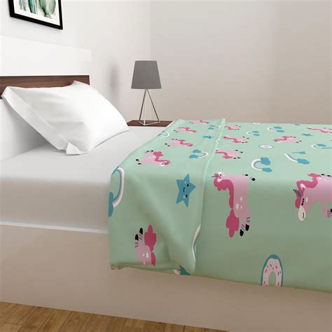 Buy Slate - Green Unicorn Printed Single Bed Quilt - 130 x 180 cm from ...