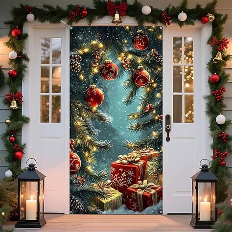 Christmas Posters Door Cover Outdoor Banners Christmas Tree Cute 3D ...