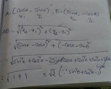 What is the distance between the points (cose, sine) and (sine, -cos e ...