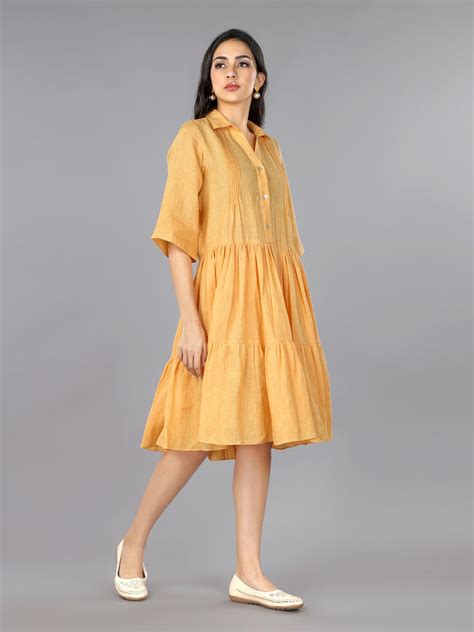 Apricot Linen Pleated Flared Dress – Gothilo