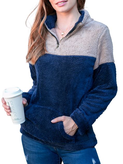 Doublju Women's Soft Sherpa Fleece Quarter Zip Pullover with Pocket ...