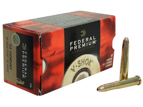 Federal Premium V-Shok 22 Hornet Ammo 30 Grain Speer TNT Green Solid