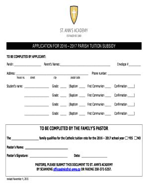 Fillable Online st-anns Parish Tuition Subsidy Form - St. Ann's Academy ...