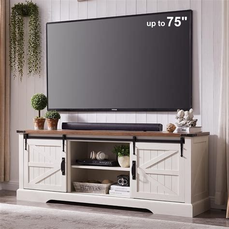 Amazon.com: OKD Farmhouse TV Stand for 75 Inch TV with Sliding Barn ...