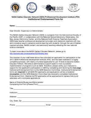 Fillable Online astrosociety 824 GEN Institutional Endorsement Form ...