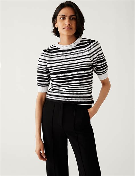 Buy Cotton Rich Striped Crew Neck Knitted Top at Marks & Spencer