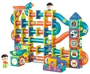 FQOO Marble Run Race Track 3D Magnetic Tiles Magnetic Building Blocks ...