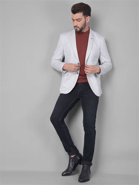 Grey Striped Single Breasted Blazer – Crimsoune Club
