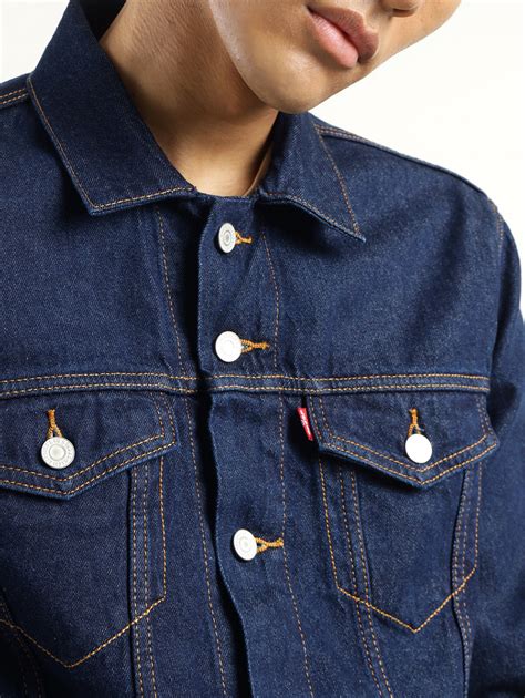 Men's Solid Dark Blue Spread Collar Denim Jacket – Levis India Store