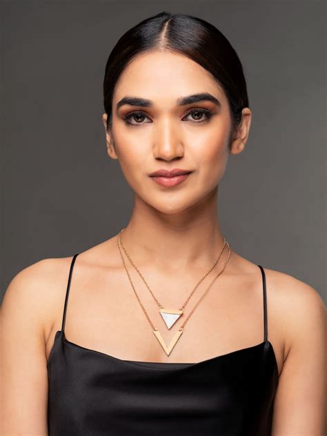 Gold Plated Triangle Pendant Layered Necklace – Priyaasi
