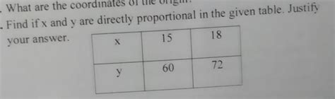 5. Find if x and y are directly proportional in the given table ...