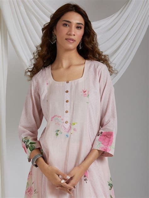 Buy Light Pink Printed Cotton Kurta | SS/23/3035-2/TEN9 | The loom
