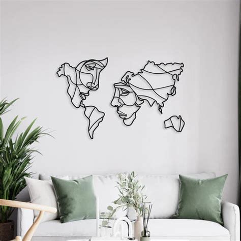 Face Shaped World Map Metal Wall Art – Decor Mantra