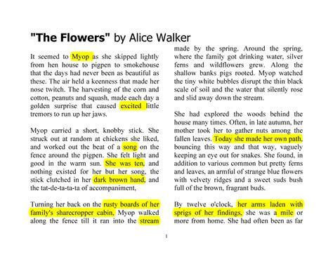 Flowers - walker - 1 "The Flowers" by Alice Walker It seemed to Myop as ...
