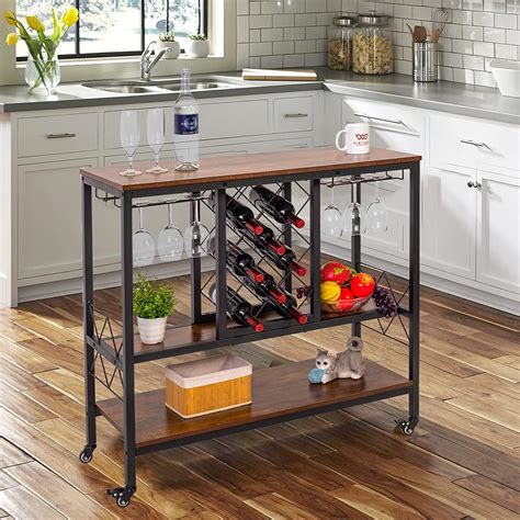 Amazon.com - SUN & SUMMER Wine Bar Cabinets Cart, Mobile Bar Carts with ...