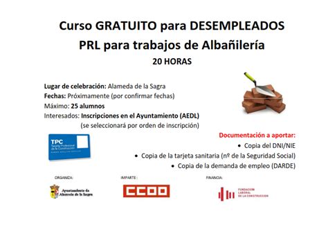 CURSO GRATUITO PARA DESEMPLEADOS PRL PARA TRABAJOS DE ALBAÑILERÍA