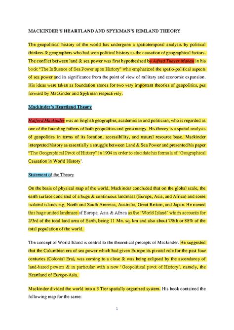 Theories - Rimland heartland - MACKINDER’S HEARTLAND AND SPYKMAN’S ...