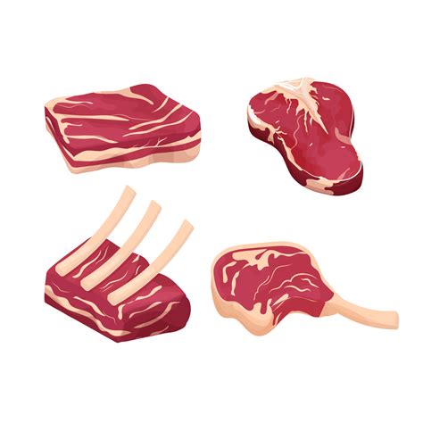 Set difference pieces, slice raw meat, steak isolated on white ...