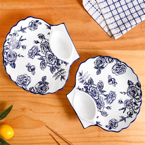 Chinoiserie Blue Ceramic Section Plates Set Of 2 Online - Premium ...