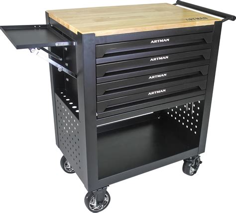 Rolling Tool Cart with 3-Drawer Utility Tool Box with Wheels Wood Top ...