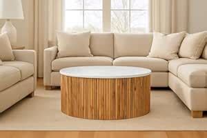 Suryavanshi Mango Wood Round Coffee Table with White Marble Top ...