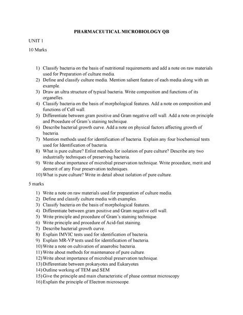 Microbiology-QB - micro - PHARMACEUTICAL MICROBIOLOGY QB UNIT 1 10 ...