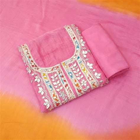 Set 51-13th Nov - Gorgeous Pink Mul chanderi - Heavy Gota Neck ...