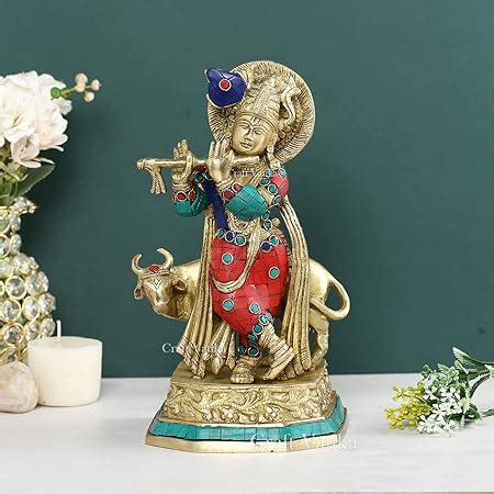 Buy Collectible India Brass Krishna Statue, 10" x 5", Multicolour ...
