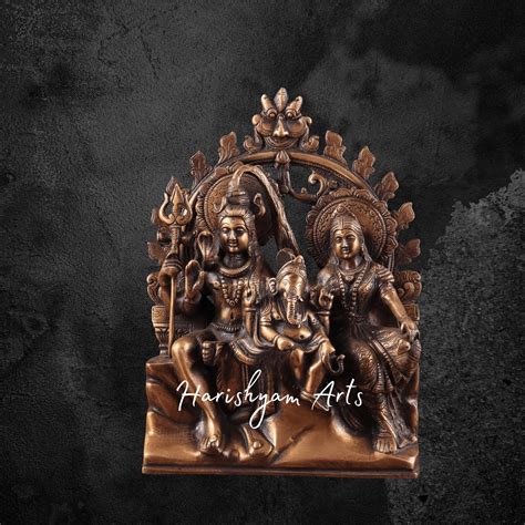 11" Pure Brass Lord Shiva Parvati with Ganesha Idol in Antique Prabhav