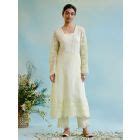 Yellow Printed Cotton Linen Kurta with Pants- Set of 2