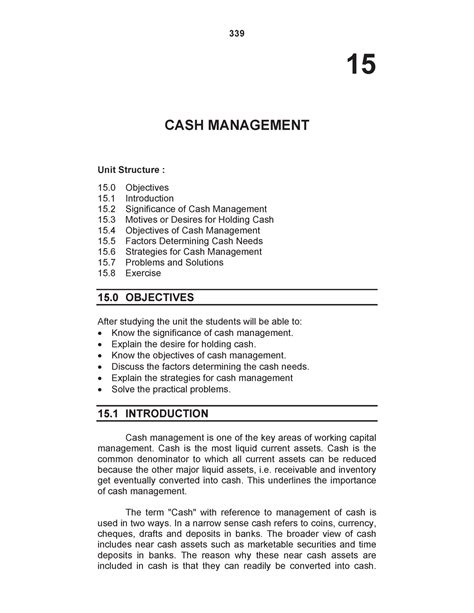 Advance-Financial-Management chapter 15 - 15 CASH MANAGEMENT Unit ...