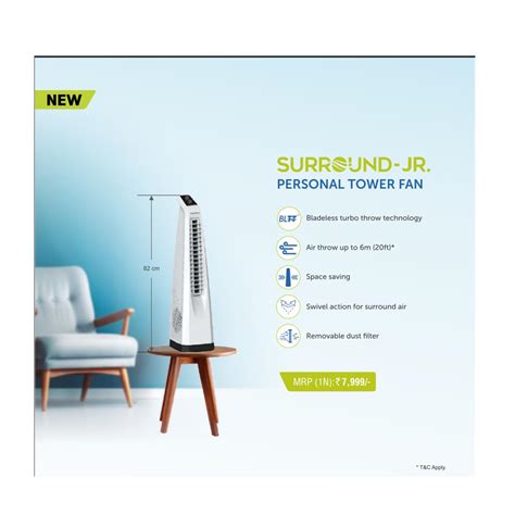 Symphony Surround JR Bladeless Tower Fan | Safe & Quiet Cooling