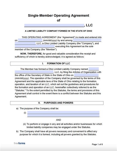 Free Ohio LLC Operating Agreement Template | PDF | Word