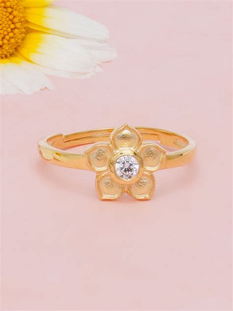 KUNUZ 925 Sterling Silver Gold Plated Floral Shape Finger Ring for Wom