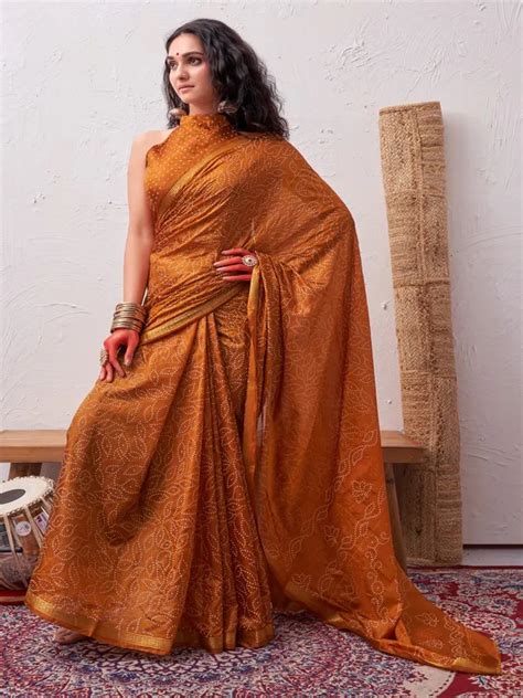 Bandhani Villa Trending Mustard Design Bandhani Paper Silk Saree For ...