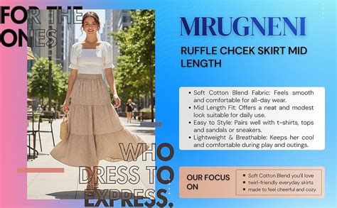 Buy Mrugneni Girls Cotton Blend 2 Ruffle Chcek Midi Skirt Mid Length ...
