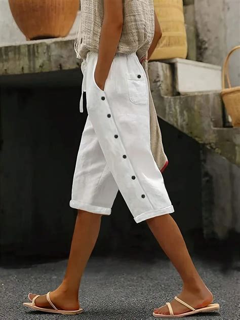 Women's Spring Summer Casual Shorts With Decorative Buttons ...