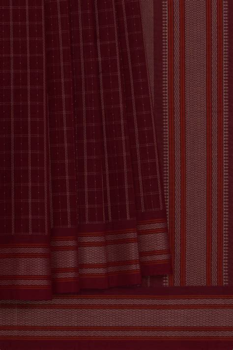 Kanchi Cotton Kattam Maroon Saree – Kalanjali